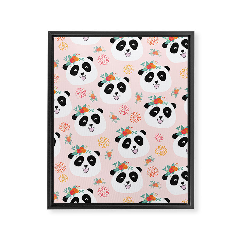Panda bear with flowers seamless pattern Framed Canvas Print Gallery Image 8