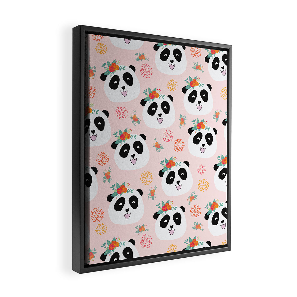 Panda bear with flowers seamless pattern Framed Canvas Print Gallery Image 2