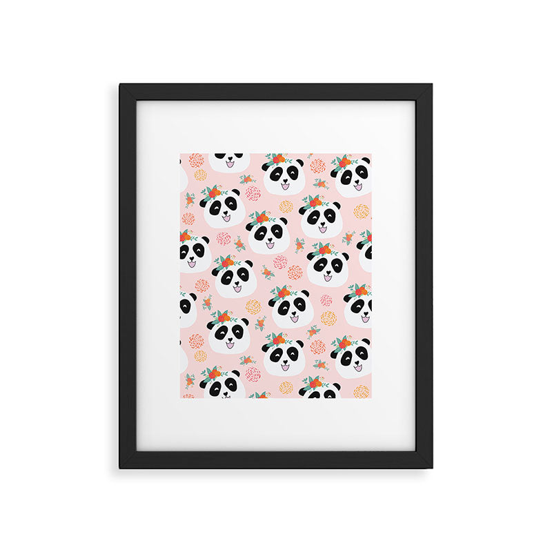 Panda bear with flowers seamless pattern Framed Art Print Gallery Image 6
