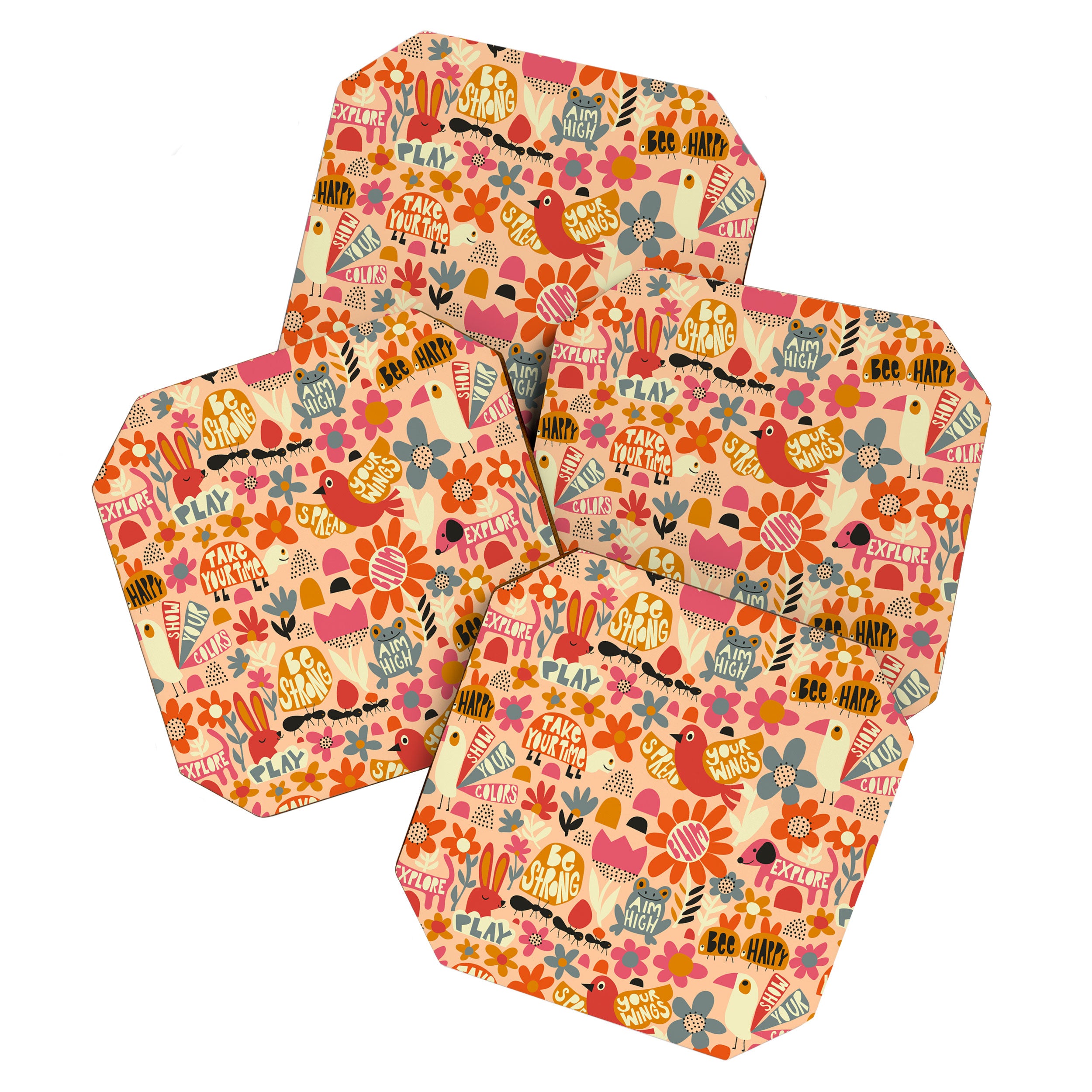 Playful Meadow Cute Animals with Motivational Affirmations - Bright and Warm Coaster Gallery Image 1