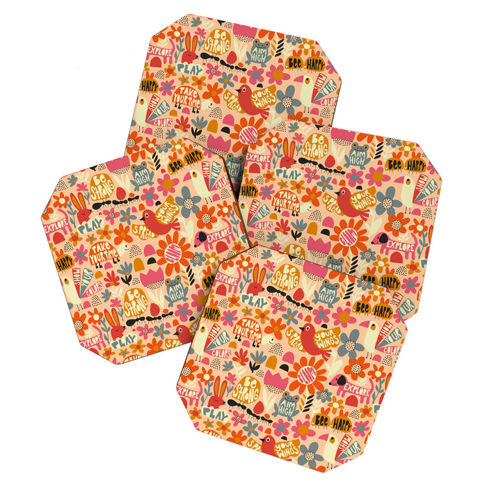 Playful Meadow Cute Animals with Motivational Affirmations - Bright and Warm Coaster Gallery Image 1