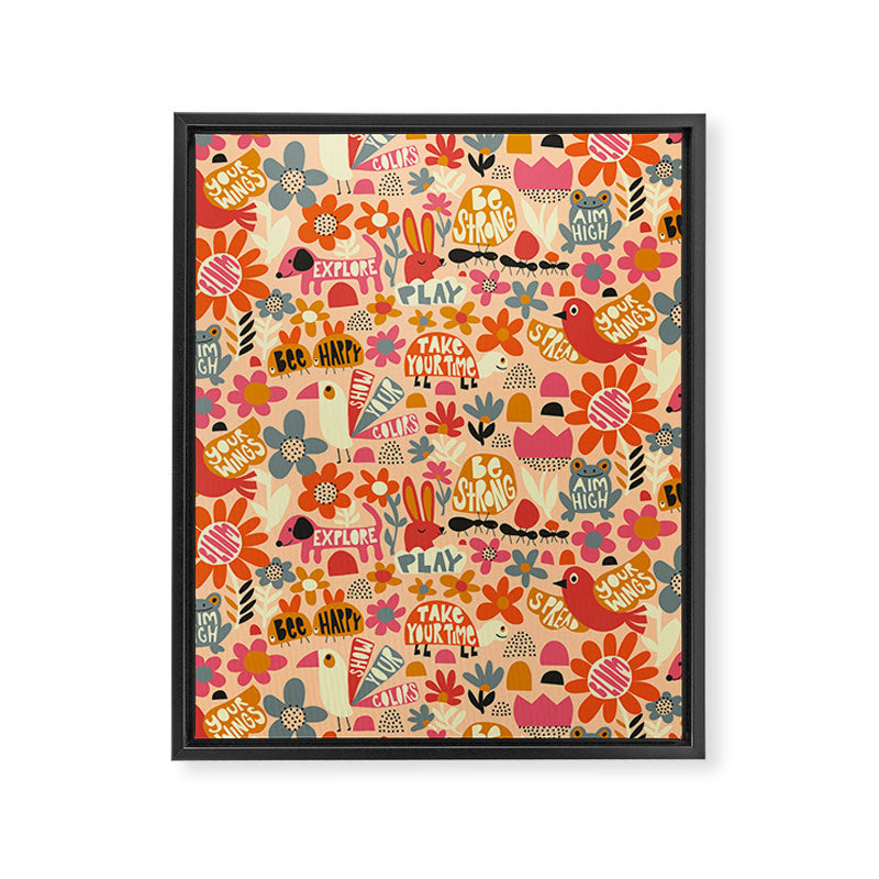 Playful Meadow Cute Animals with Motivational Affirmations - Bright and Warm Framed Canvas Print Gallery Image 6