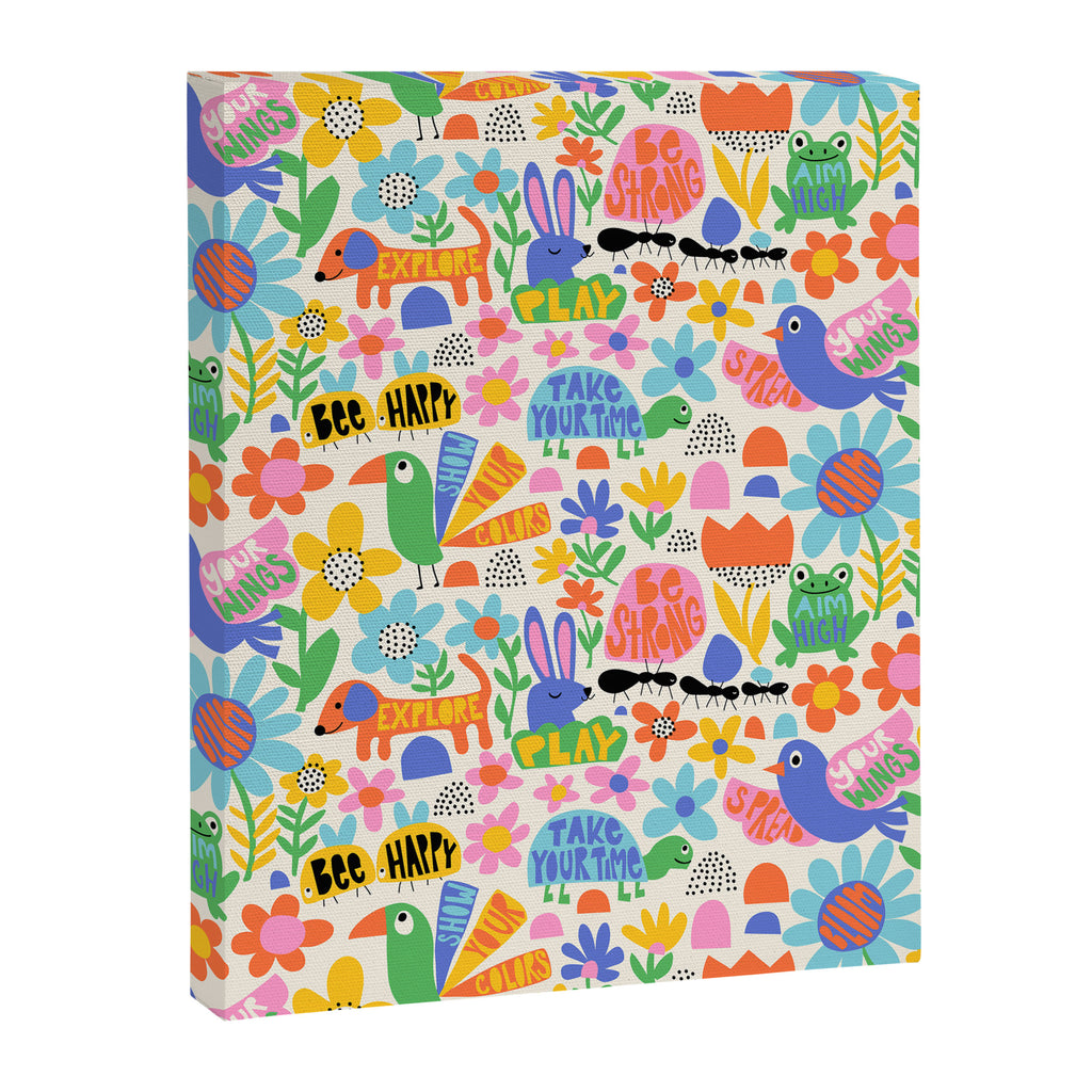 Playful Meadow Cute Animals with Motivational Affirmations - Bright Rainbow Canvas Print Gallery Image 6