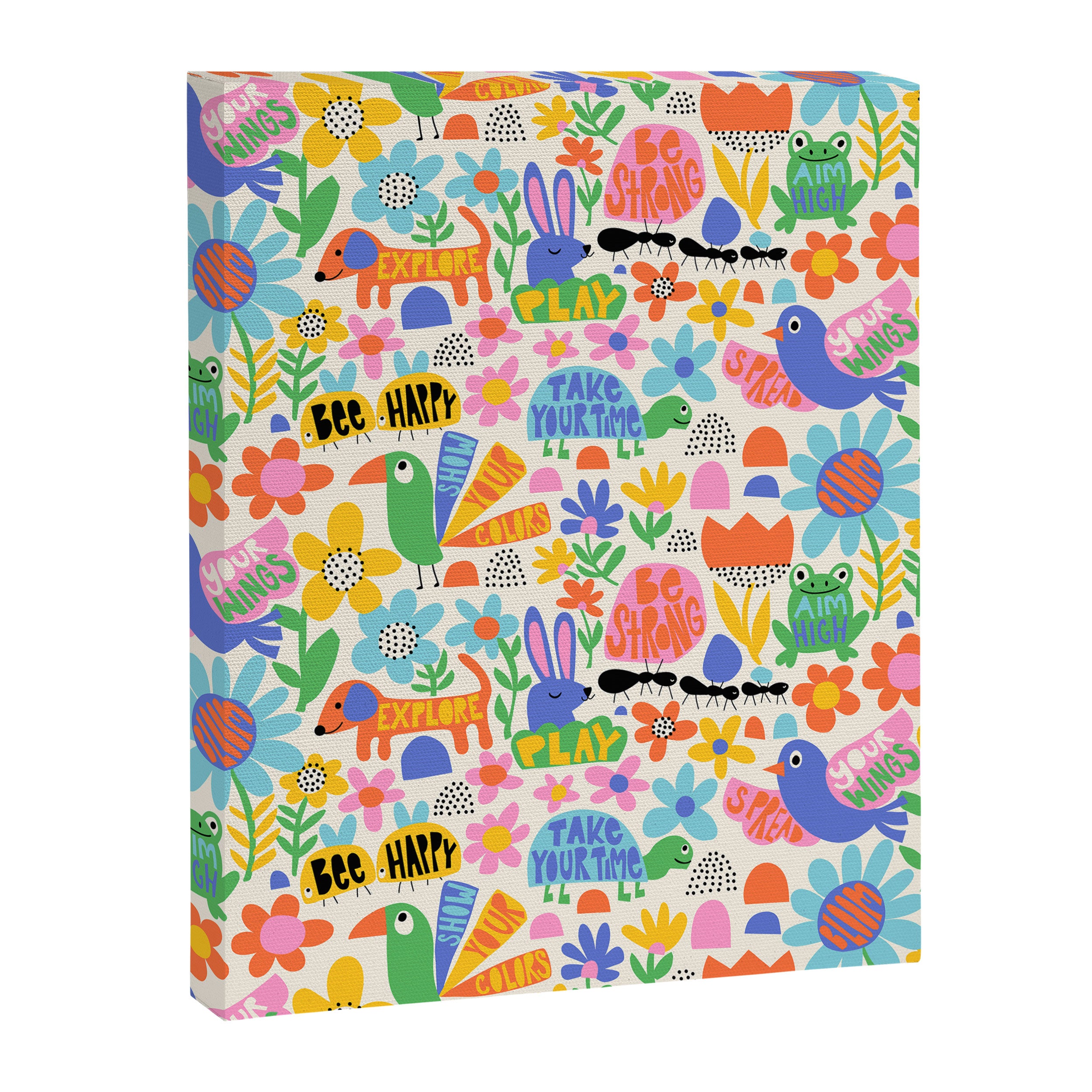 Playful Meadow Cute Animals with Motivational Affirmations - Bright Rainbow Canvas Print Gallery Image 6