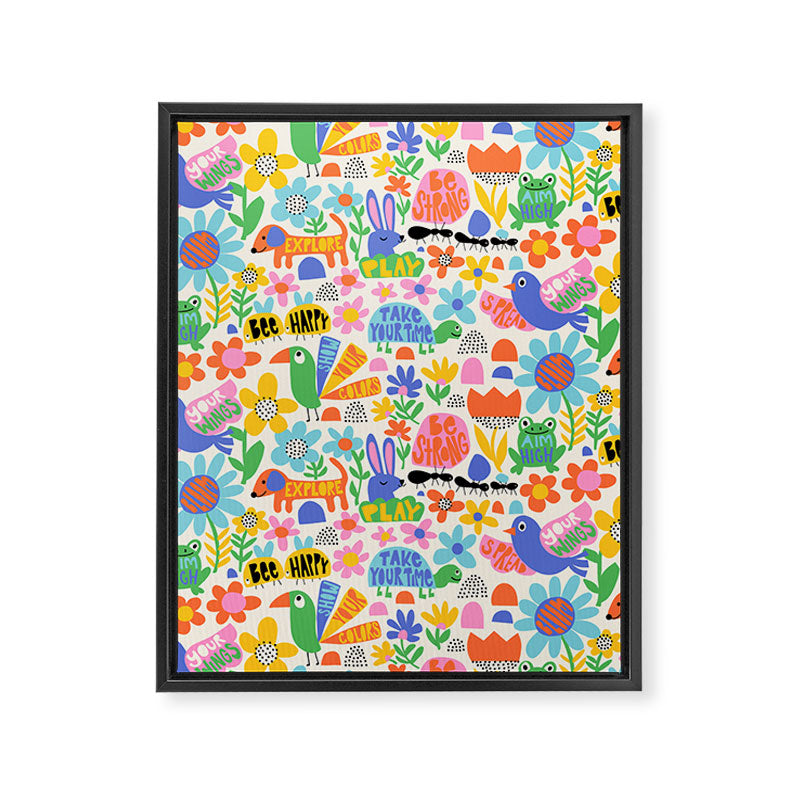 Playful Meadow Cute Animals with Motivational Affirmations - Bright Rainbow Framed Canvas Print Gallery Image 6