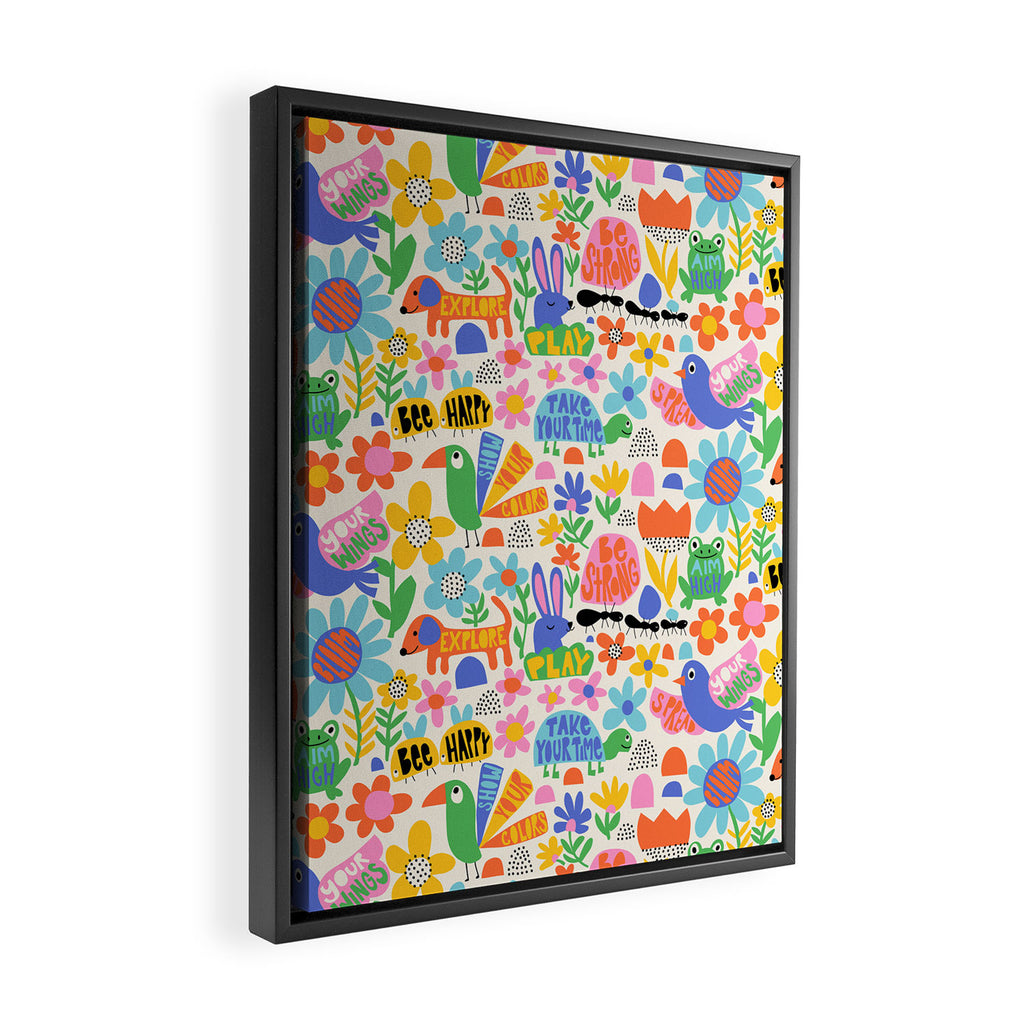 Playful Meadow Cute Animals with Motivational Affirmations - Bright Rainbow Framed Canvas Print Gallery Image 2