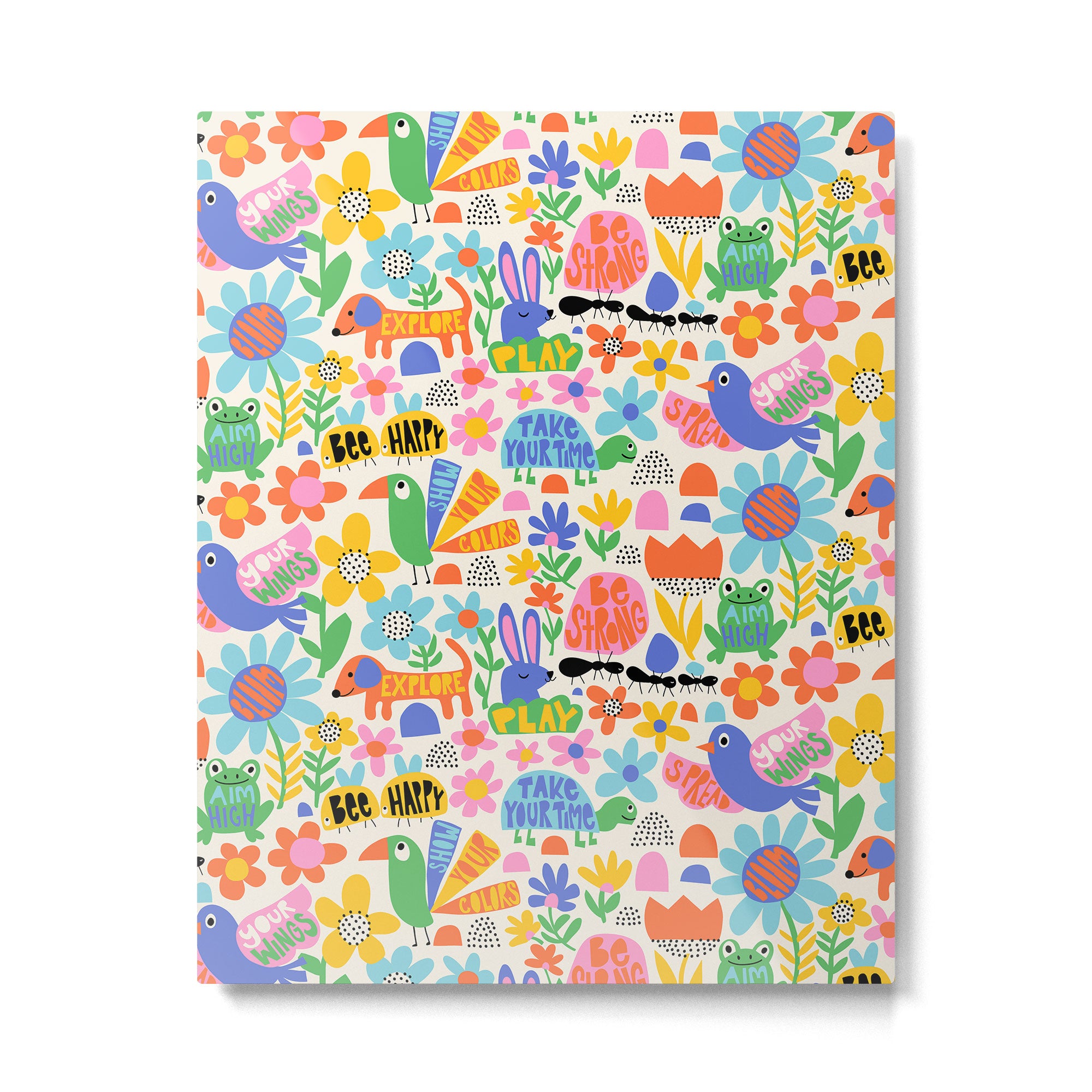 Playful Meadow Cute Animals with Motivational Affirmations - Bright Rainbow Metal Print Gallery Image 4