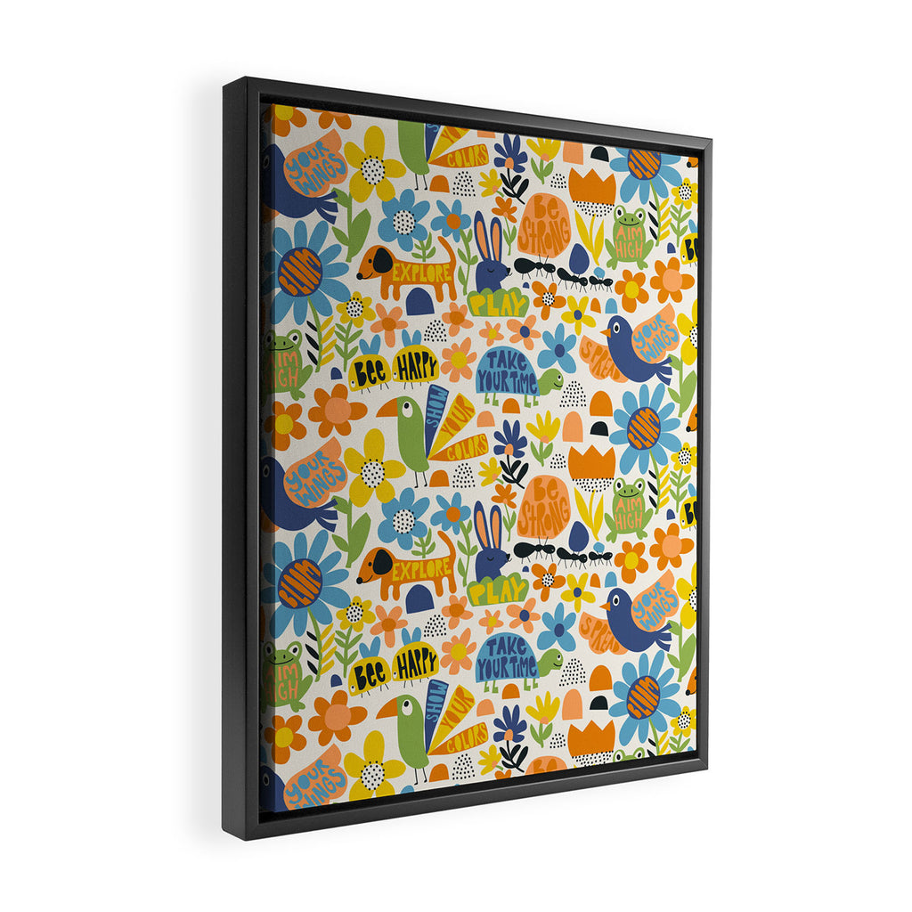Playful Meadow Cute Animals with Motivational Affirmations - Great Outdoors Framed Canvas Print Gallery Image 2