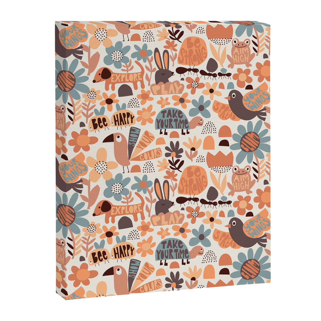 Playful Meadow Cute Animals with Motivational Affirmations - Groovy Flower Child Canvas Print Gallery Image 6