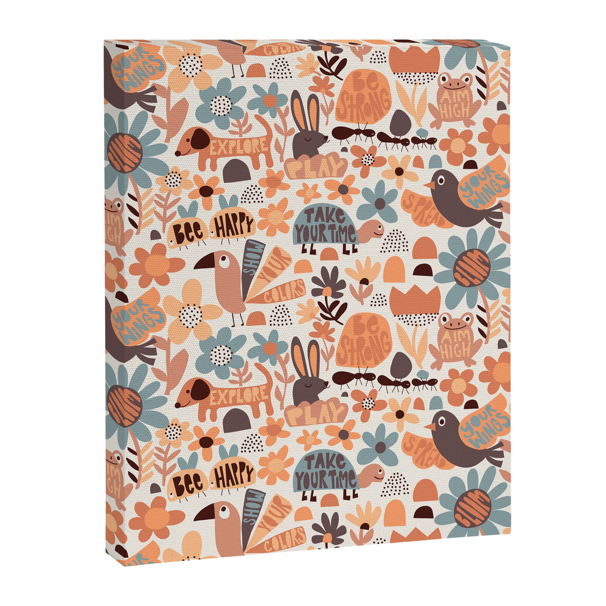 Playful Meadow Cute Animals with Motivational Affirmations - Groovy Flower Child Canvas Print Gallery Image 6