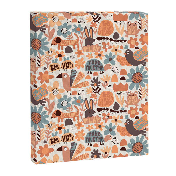 Playful Meadow Cute Animals with Motivational Affirmations - Groovy Flower Child Canvas Print Gallery Image 1