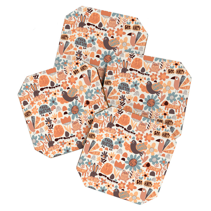 Playful Meadow Cute Animals with Motivational Affirmations - Groovy Flower Child Coaster Gallery Image 1