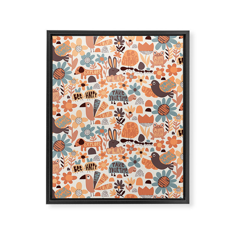 Playful Meadow Cute Animals with Motivational Affirmations - Groovy Flower Child Framed Canvas Print Gallery Image 6
