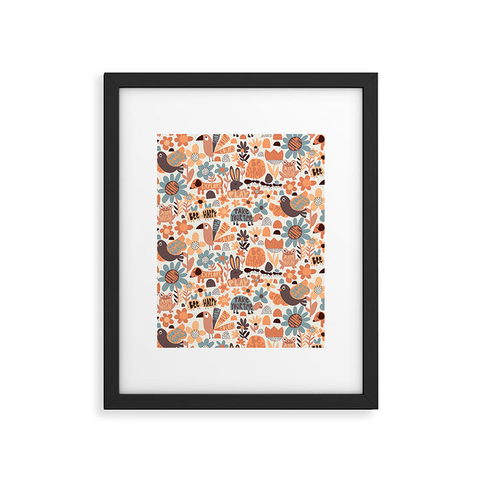 Playful Meadow Cute Animals with Motivational Affirmations - Groovy Flower Child Framed Art Print Gallery Image 1