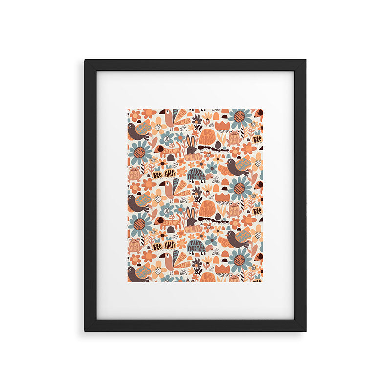 Playful Meadow Cute Animals with Motivational Affirmations - Groovy Flower Child Framed Art Print Gallery Image 5