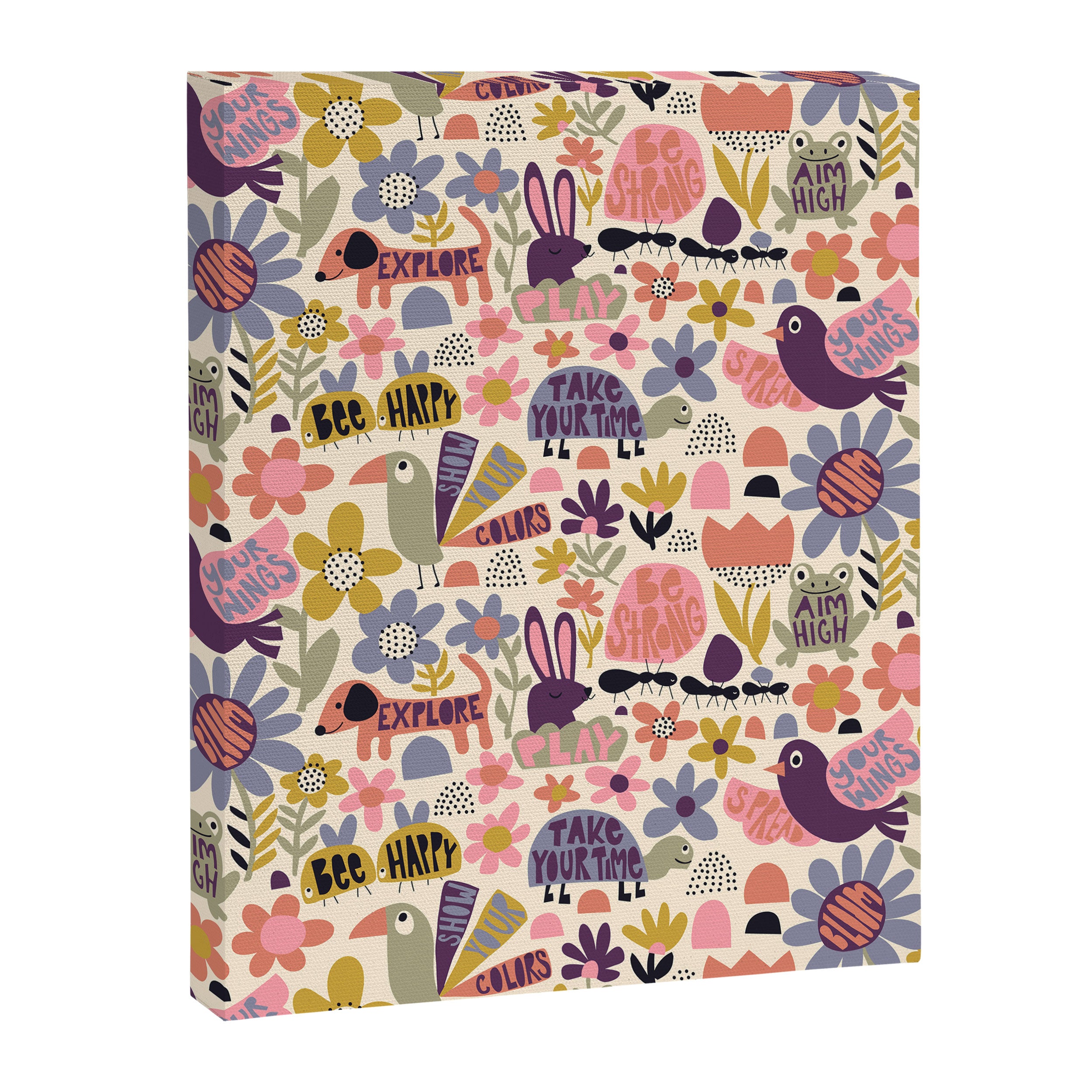 Playful Meadow Cute Animals with Motivational Affirmations - Soft Regal Canvas Print Gallery Image 6