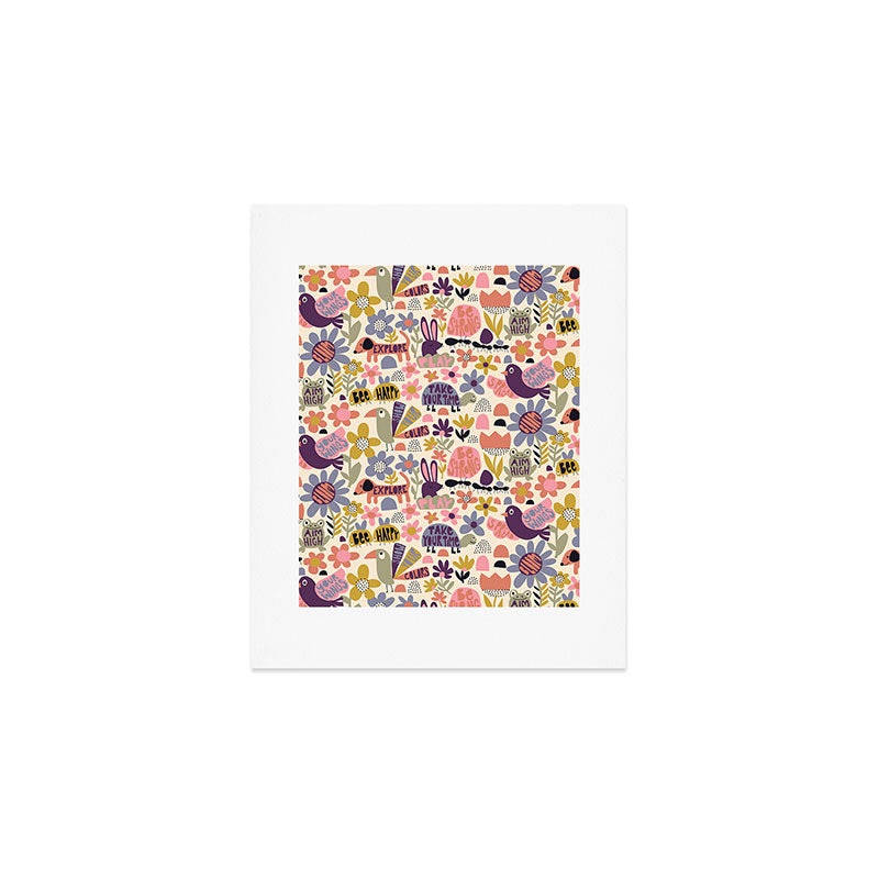 Playful Meadow Cute Animals with Motivational Affirmations - Soft Regal Art Print Gallery Image 1