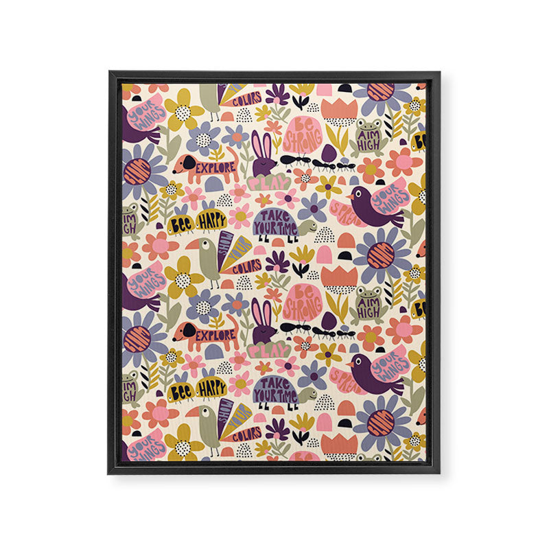Playful Meadow Cute Animals with Motivational Affirmations - Soft Regal Framed Canvas Print Gallery Image 6