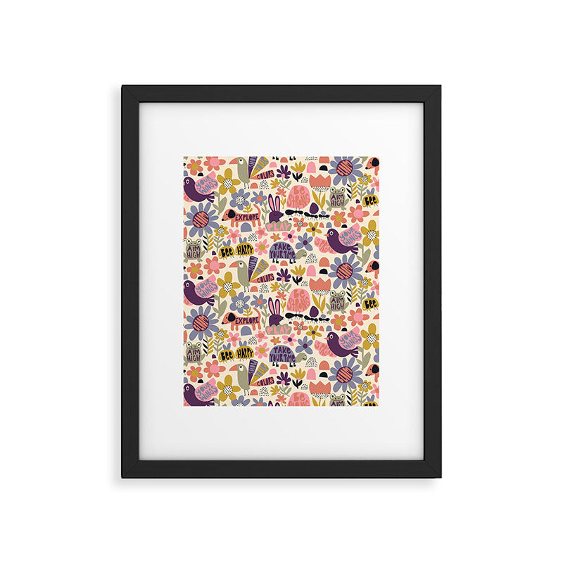 Playful Meadow Cute Animals with Motivational Affirmations - Soft Regal Framed Art Print Gallery Image 5