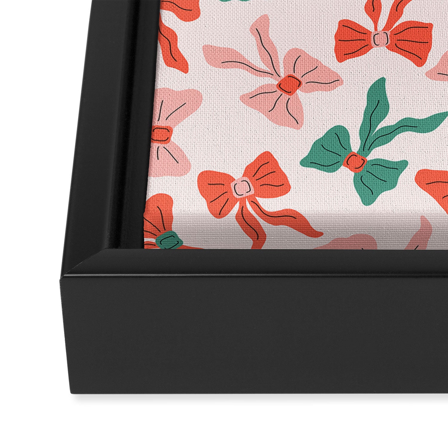 Playful Scattered Coquette Bows Festive Green Red and Pink Framed Canvas Print Gallery Image 3