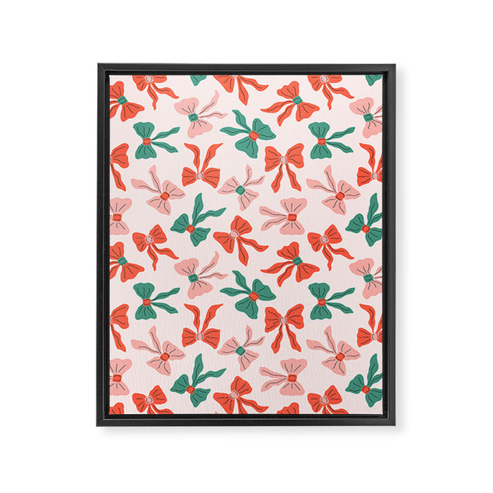 Playful Scattered Coquette Bows Festive Green Red and Pink Framed Canvas Print Gallery Image 1