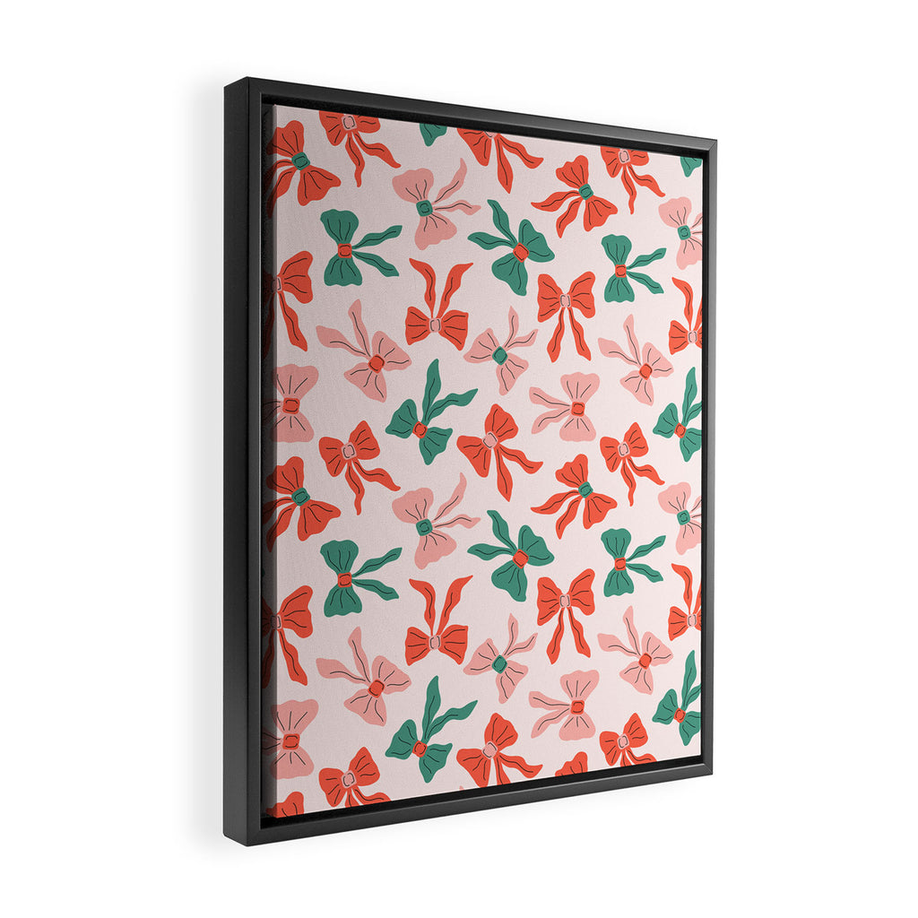 Playful Scattered Coquette Bows Festive Green Red and Pink Framed Canvas Print Gallery Image 2