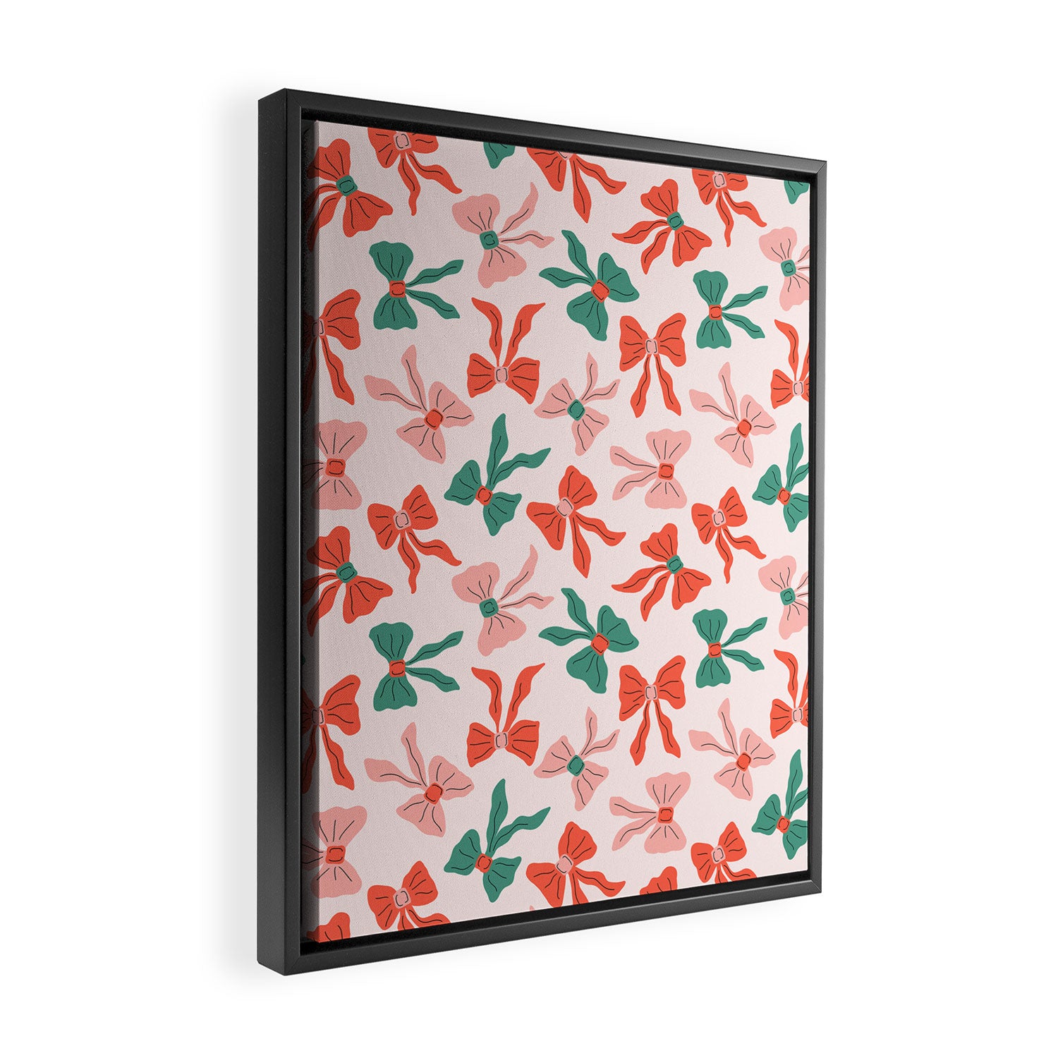 Playful Scattered Coquette Bows Festive Green Red and Pink Framed Canvas Print Gallery Image 2
