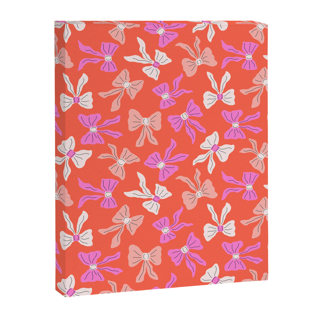 Playful Scattered Coquette Bows Vibrant Pink White Peach and Red Canvas Print Gallery Image 8