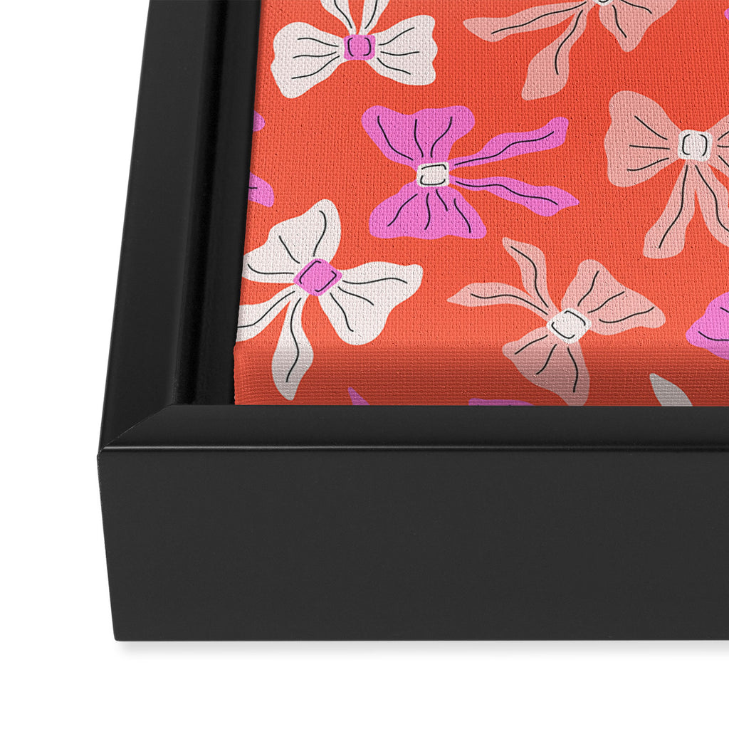 Playful Scattered Coquette Bows Vibrant Pink White Peach and Red Framed Canvas Print Gallery Image 3