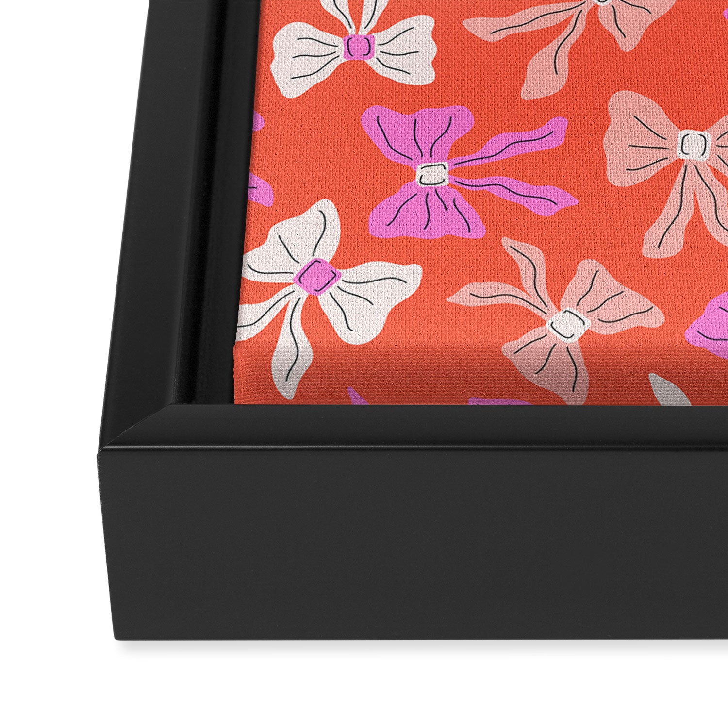 Playful Scattered Coquette Bows Vibrant Pink White Peach and Red Framed Canvas Print Gallery Image 3