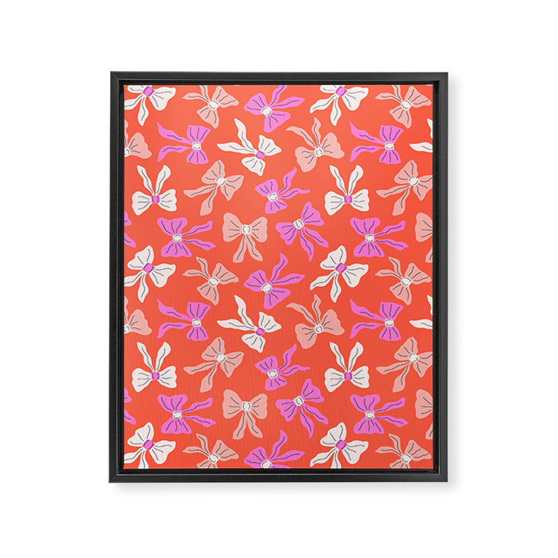 Playful Scattered Coquette Bows Vibrant Pink White Peach and Red Framed Canvas Print Gallery Image 8
