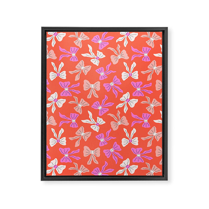 Playful Scattered Coquette Bows Vibrant Pink White Peach and Red Framed Canvas Print Gallery Image 1