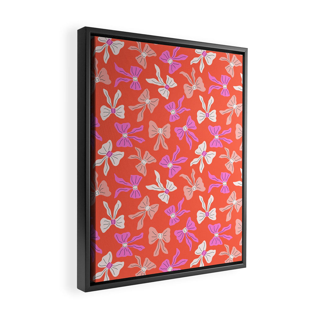 Playful Scattered Coquette Bows Vibrant Pink White Peach and Red Framed Canvas Print Gallery Image 2
