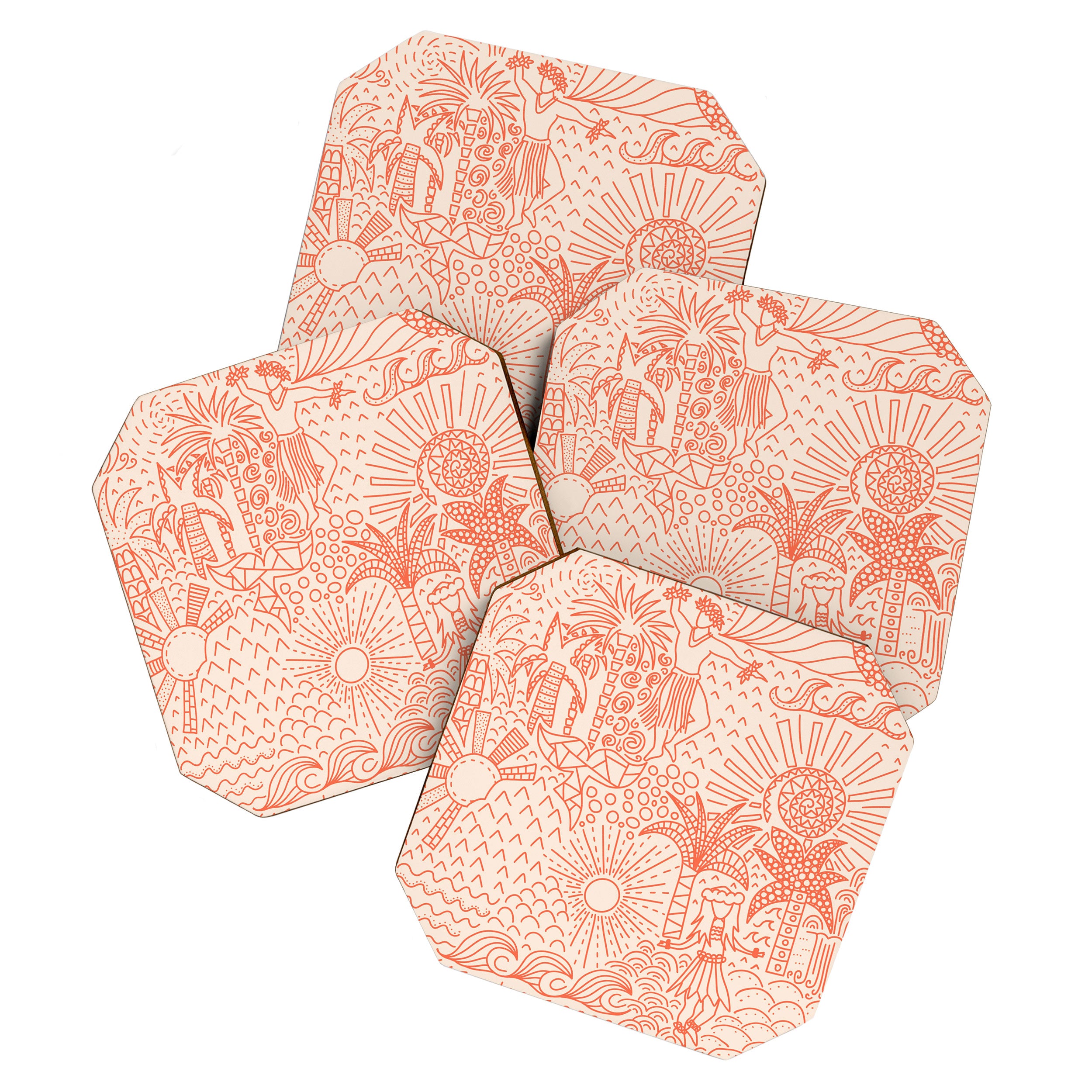Polynesian Dancers Coral Peach Coaster Gallery Image 1