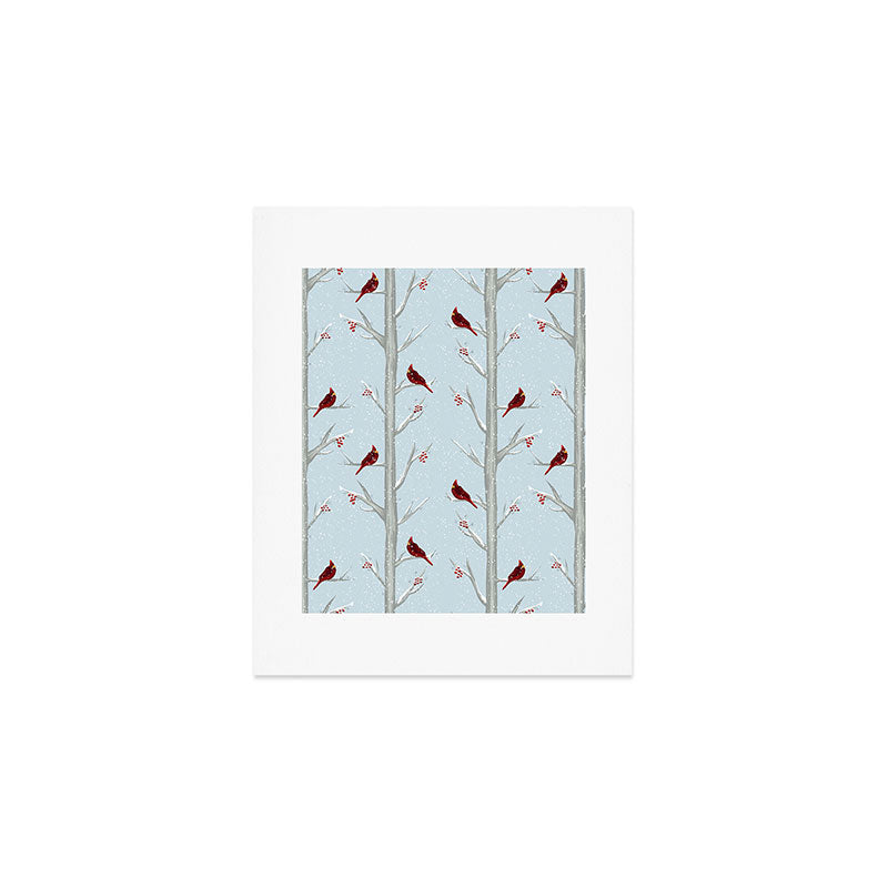 Red Cardinal Bird In The Winter Forest Art Print Gallery Image 1