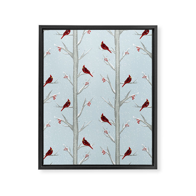 Red Cardinal Bird In The Winter Forest Framed Canvas Print Gallery Image 8
