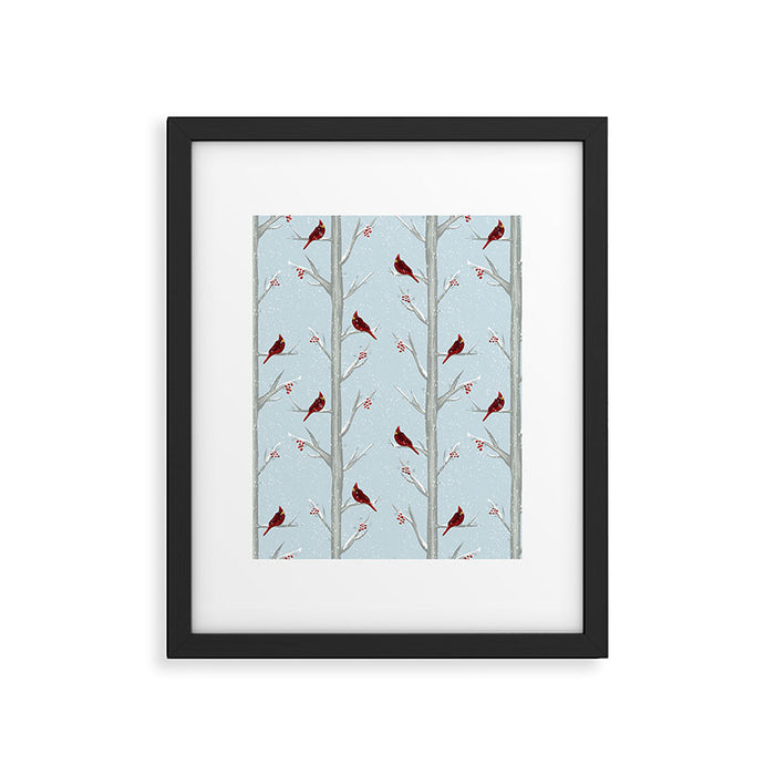 Red Cardinal Bird In The Winter Forest Framed Art Print Gallery Image 1
