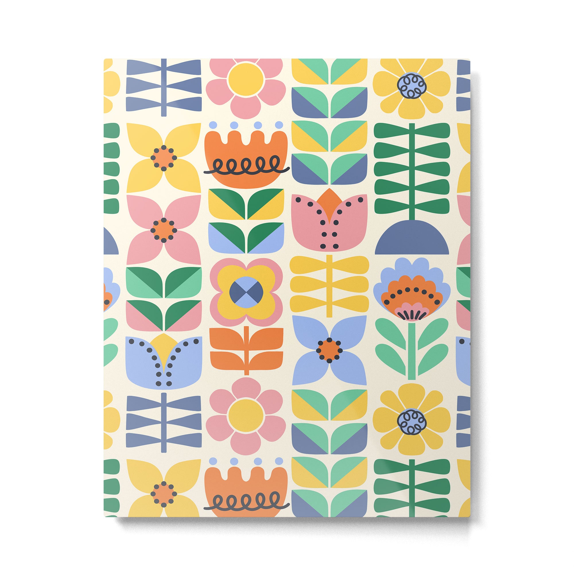 Retro Folk and Floral Colorful Pastel Flower Grid Cream Metal Print Gallery Image 4