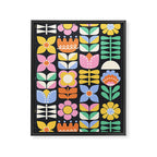 Retro Folk & Floral Colorful Pastel Flower Grid Black Framed Canvas Print Gallery Image 6