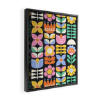 Retro Folk & Floral Colorful Pastel Flower Grid Black Framed Canvas Print Gallery Image 2