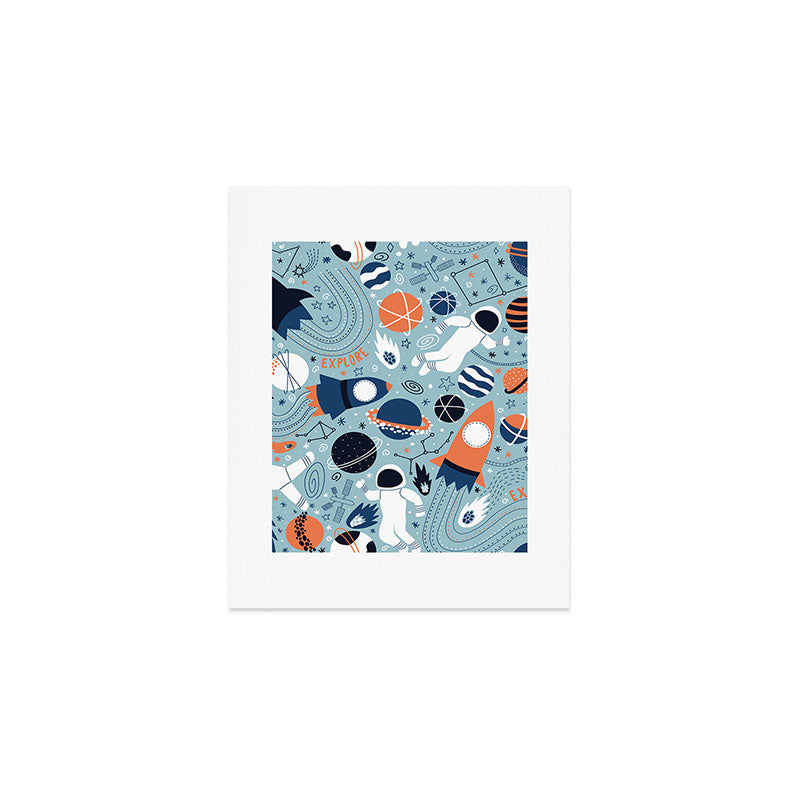 Rocket Ships And Astronauts Pattern Art Print Gallery Image 1