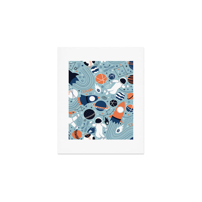 Rocket Ships And Astronauts Pattern Art Print Gallery Image 1