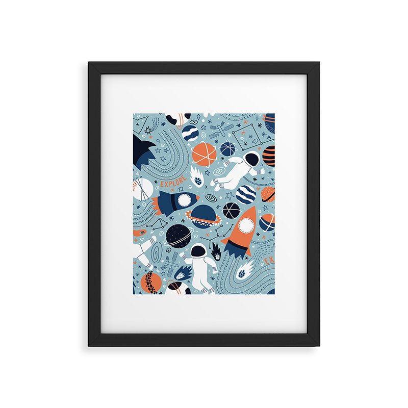 Rocket Ships And Astronauts Pattern Framed Art Print Gallery Image 6