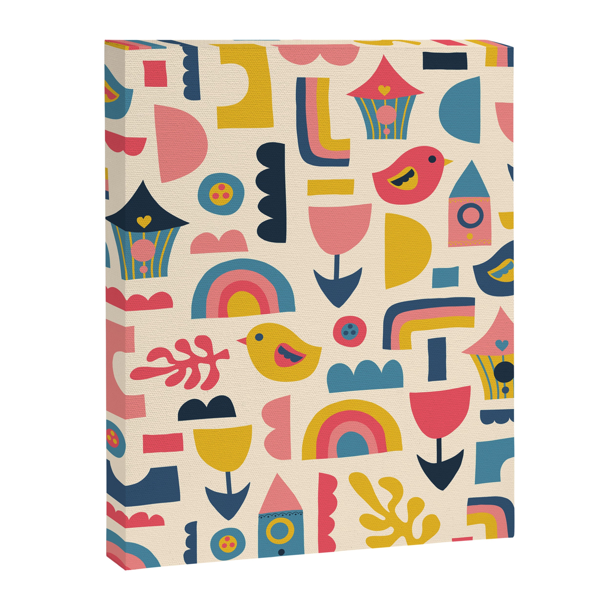 Scandinavian Birds Flowers Rainbows Kids Pattern Canvas Print Gallery Image 8