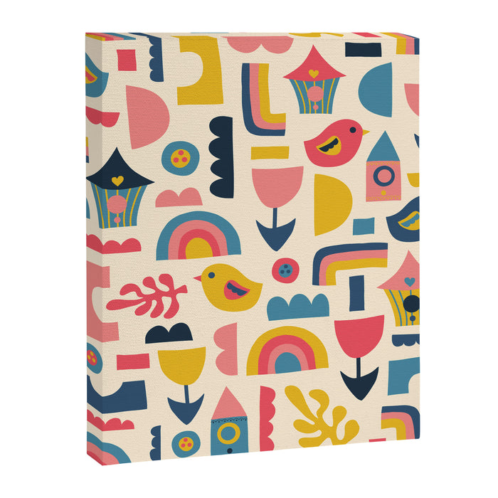 Scandinavian Birds Flowers Rainbows Kids Pattern Canvas Print Gallery Image 1