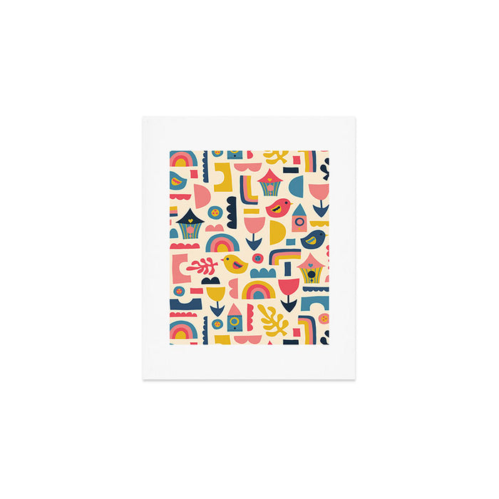 Scandinavian Birds Flowers Rainbows Kids Pattern Art Print Gallery Image 1
