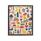Scandinavian Birds Flowers Rainbows Kids Pattern Framed Canvas Print Gallery Image 8
