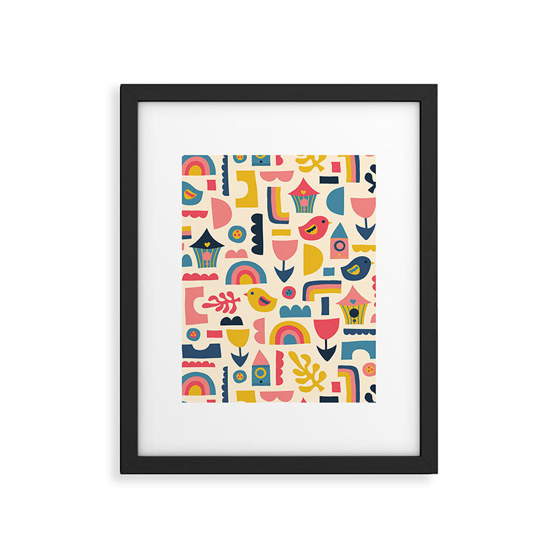 Scandinavian Birds Flowers Rainbows Kids Pattern Framed Art Print Gallery Image 6