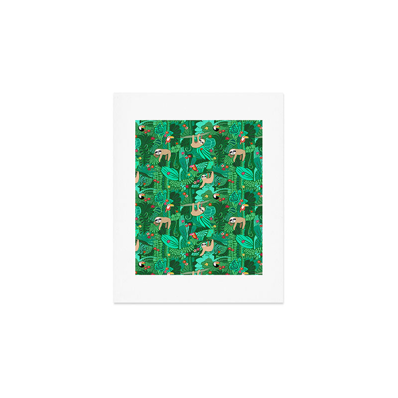 Sloths in the Emerald Jungle Pattern Art Print Gallery Image 1