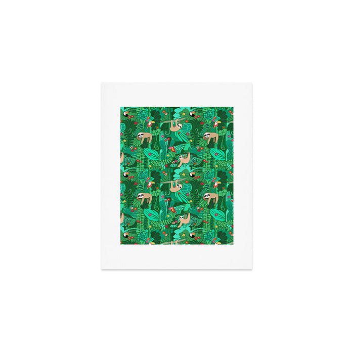 Sloths in the Emerald Jungle Pattern Art Print Gallery Image 1